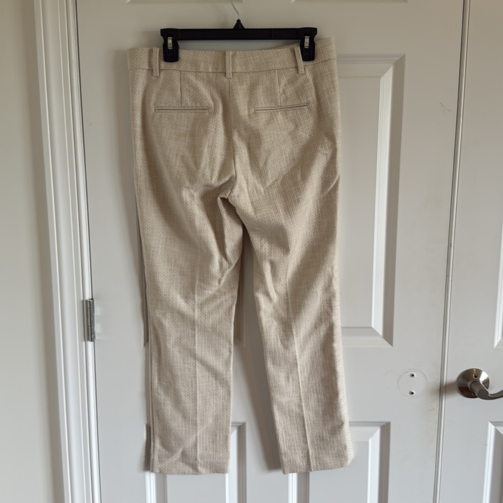 Ann Taylor Ankle Pants 4 Cream Beige Textured Tweed Cotton Blend Pockets Classic - Picture 4 of 8